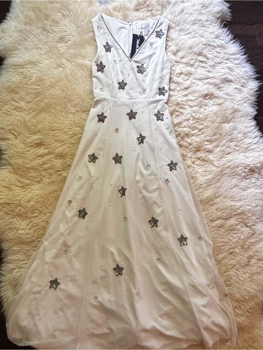 ModCloth Under the Stars White Sequin Star Maxi Dress